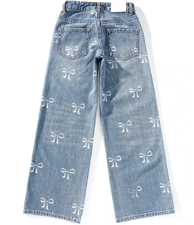 KatieJNYC Big Girls Chicago Bow-Embroidered-Pocket Low-Rise Wide-Leg Jeans