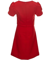 KatieJNYC Big Girls Cora Puff Sleeve Rhinestone Bow Mini Dress