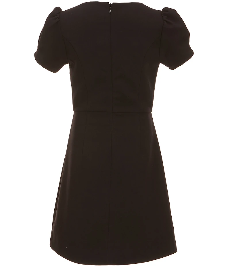 KatieJNYC Big Girls Cora Puff Sleeve Rhinestone Bow Mini Dress