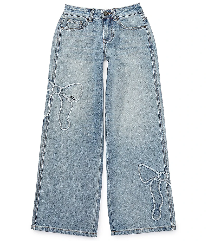 KatieJNYC Big Girls Distressed Bow Applique Jeans