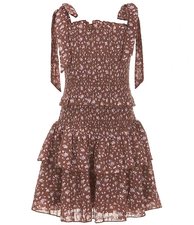 KatieJNYC Big Girls Emerson Floral Printed Tie Shoulder Smocked Dress
