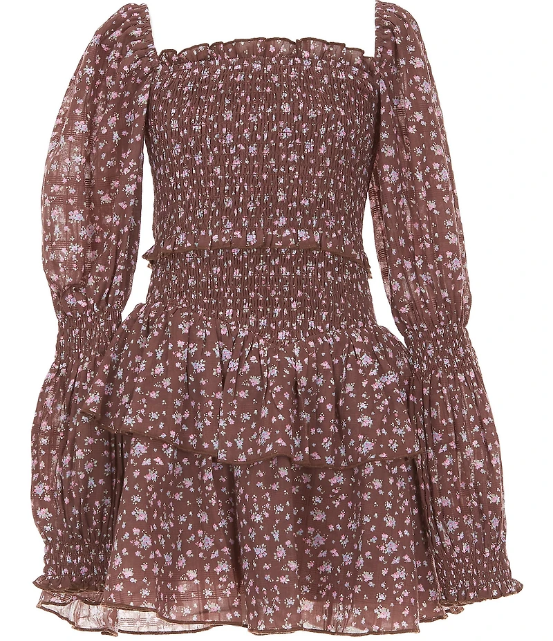 KatieJNYC Big Girls Lainey Floral Long Sleeve Fit-And-Flare Dress