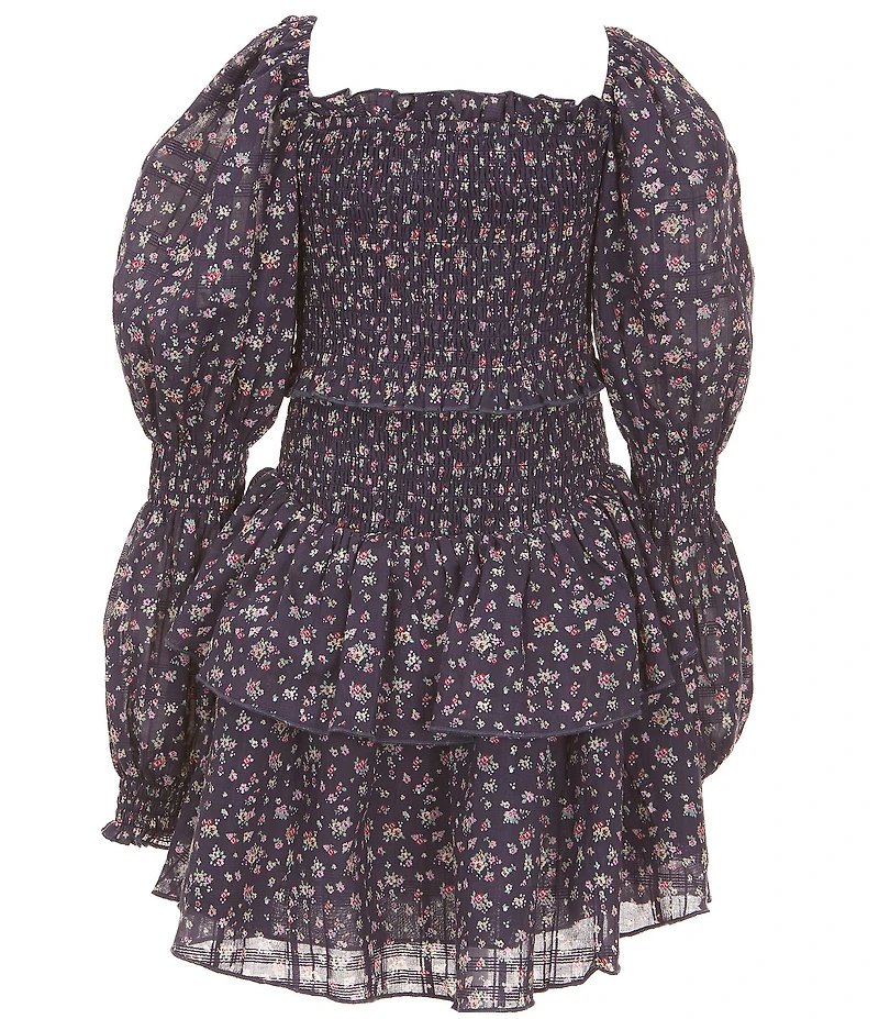 KatieJNYC Big Girls Lainey Long Floral Print Sleeve Fit-And-Flare Dress