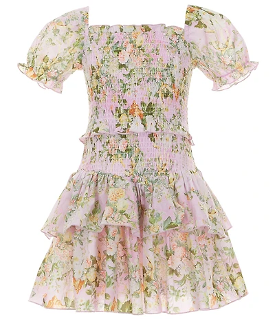 KatieJNYC Big Girls Lainey Smocked Puff Sleeve Baroque Floral Dress