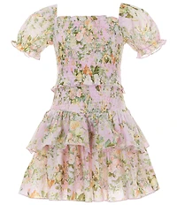 KatieJNYC Big Girls Lainey Smocked Puff Sleeve Baroque Floral Dress