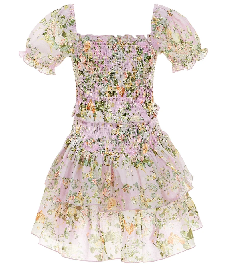KatieJNYC Big Girls Lainey Smocked Puff Sleeve Baroque Floral Dress