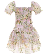 KatieJNYC Big Girls Lainey Smocked Puff Sleeve Baroque Floral Dress