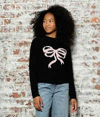 KatieJNYC Big Girls Maggie Intarsia Bow Long Sleeve Sweater