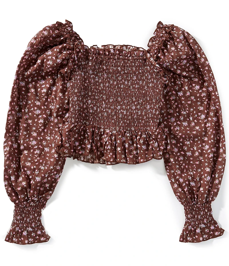 KatieJNYC Big Girls Mikala Floral-Printed Long Sleeve Smocked Top