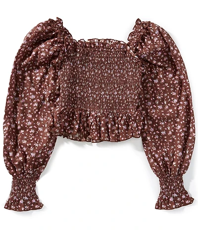 KatieJNYC Big Girls Mikala Floral-Printed Long Sleeve Smocked Top