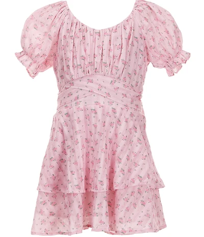 KatieJNYC Big Girls Puff-Sleeve Ditsy-Floral-Printed Peasant Dress