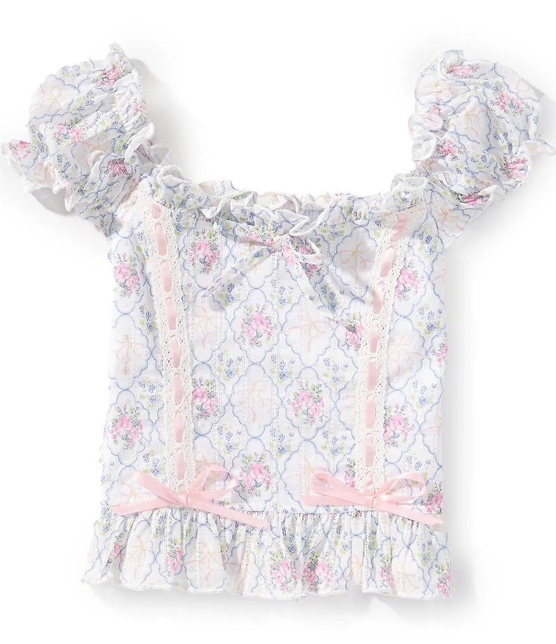 KatieJNYC Big Girls Puff Sleeve Floral Bouquet Top