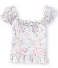KatieJNYC Big Girls Puff Sleeve Floral Bouquet Top