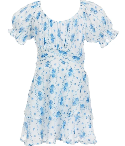 KatieJNYC Big Girls Puff-Sleeve Striped/Floral Printed Peasant Dress