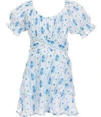 KatieJNYC Big Girls Puff-Sleeve Striped/Floral Printed Peasant Dress