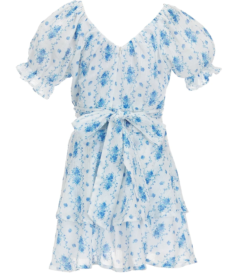 KatieJNYC Big Girls Puff-Sleeve Striped/Floral Printed Peasant Dress