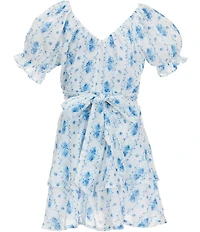 KatieJNYC Big Girls Puff-Sleeve Striped/Floral Printed Peasant Dress