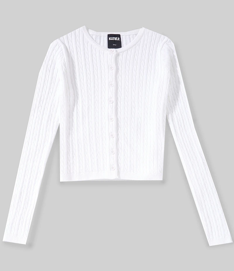 KatieJNYC Big Girls Rory Crew Neck Cable Knit Cardigan Sweater