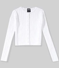 KatieJNYC Big Girls Rory Crew Neck Cable Knit Cardigan Sweater