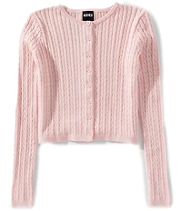 KatieJNYC Big Girls Rory Crew Neck Cable Knit Cardigan Sweater