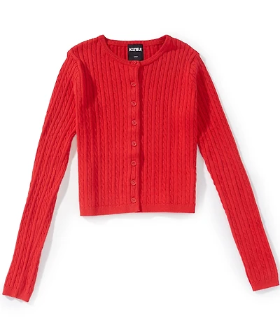 KatieJNYC Big Girls Rory Crew Neck Cable Knit Cardigan Sweater