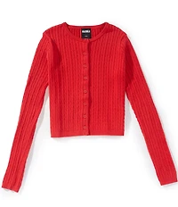 KatieJNYC Big Girls Rory Crew Neck Cable Knit Cardigan Sweater