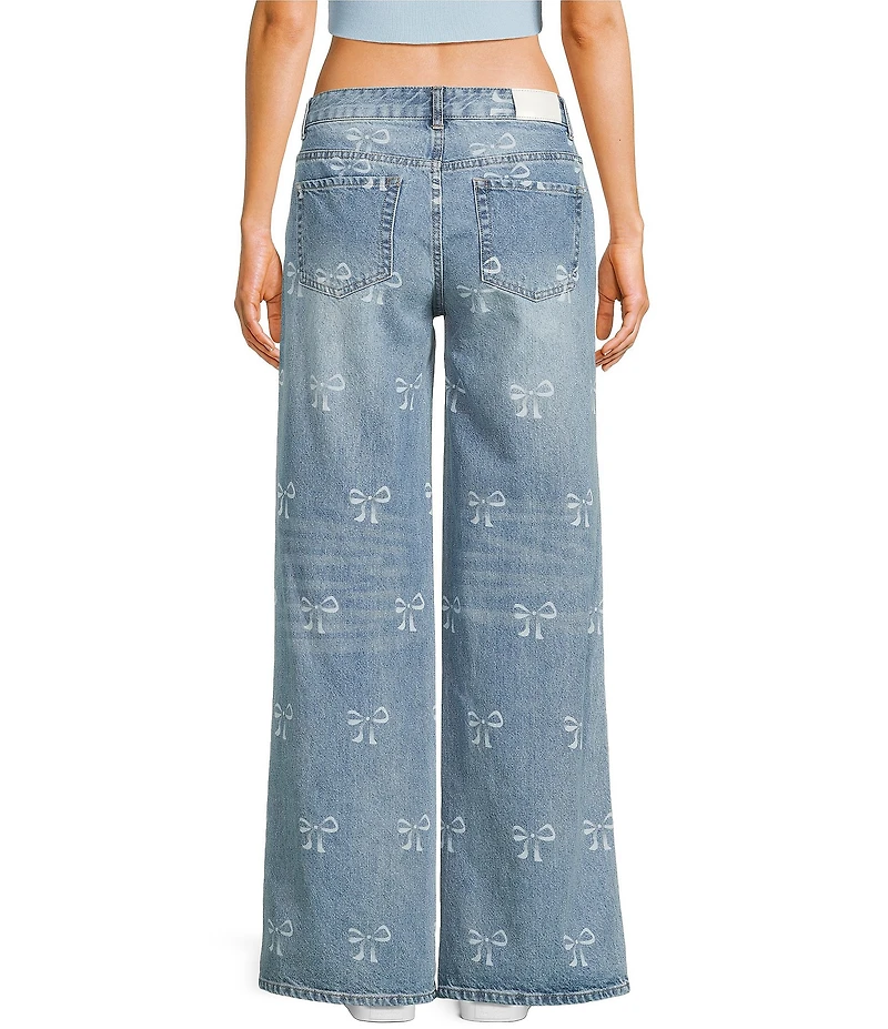 KatieJNYC Bow Print Wide Leg Chicago Denim Jeans