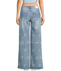 KatieJNYC Bow Print Wide Leg Chicago Denim Jeans
