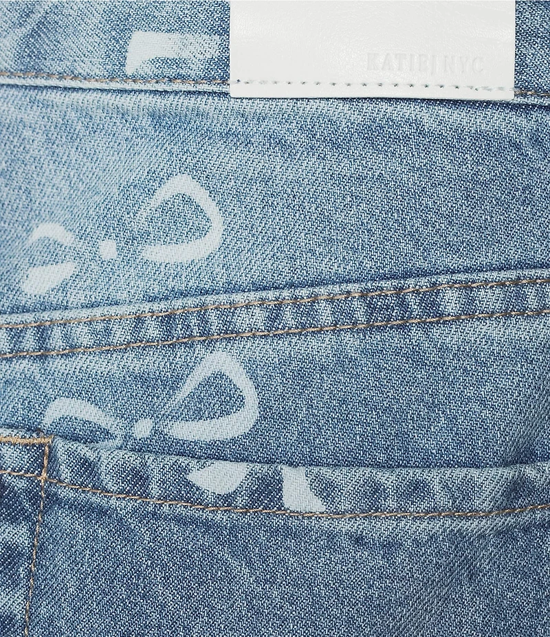 KatieJNYC Bow Print Wide Leg Chicago Denim Jeans