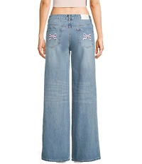 KatieJNYC Chicago Embroidered Wide Leg Denim Jeans