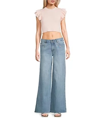 KatieJNYC Chicago Embroidered Wide Leg Denim Jeans