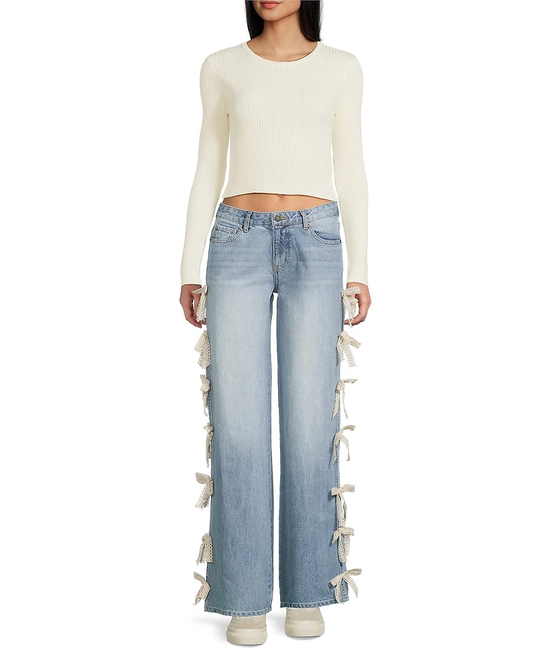 KatieJNYC Chicago Lace Bow Low Rise Jeans