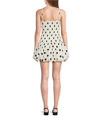 KatieJNYC Dotted Print Square Neck Removable Strap Sleeveless Mesh Fitted Bubble Hem Mini Dress