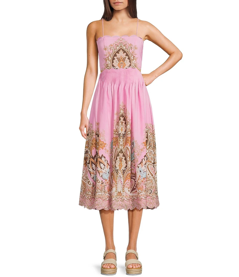 KatieJNYC Dove Printed Square Neck Sleeveless Midi Dress