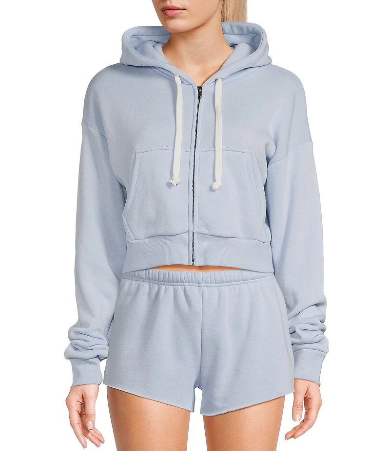 KatieJNYC Dylan Coordinating Crop Zip Up Drawstring Hoodie