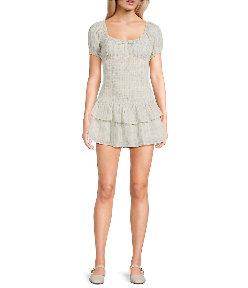 KatieJNYC Ellie Floral Print Scoop Neck Short Sleeve Drop Waist Mini Dress