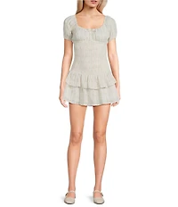 KatieJNYC Ellie Floral Print Scoop Neck Short Sleeve Drop Waist Mini Dress