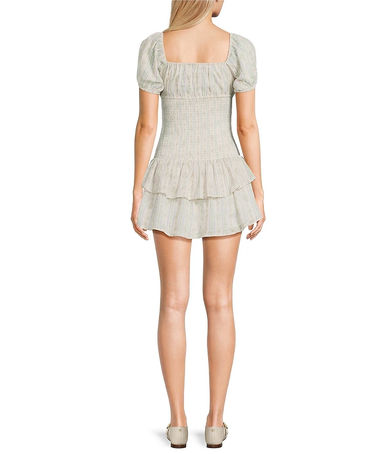 KatieJNYC Ellie Floral Print Scoop Neck Short Sleeve Drop Waist Mini Dress