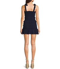 KatieJNYC Evan Square Neck Tie Shoulder Solid Smocked Dress