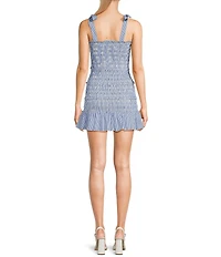 KatieJNYC Evan Square Neck Tie Shoulder Stripe Smocked Dress