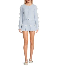 KatieJNYC Gracyn Coordinating Pointelle Bow Crew Neck Long Sleeve Cardigan