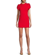 KatieJNYC Imogen Bow Back Mock Neck Short Sleeve Mini Dress