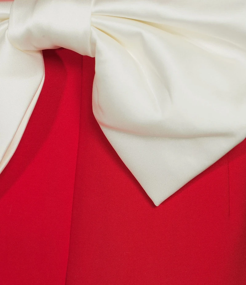 KatieJNYC Imogen Bow Back Mock Neck Short Sleeve Mini Dress