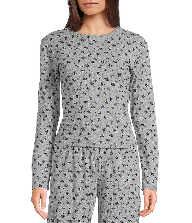 KatieJNYC Coordinating Knit Pointelle Ditsy Floral Marina Long Sleeve Top