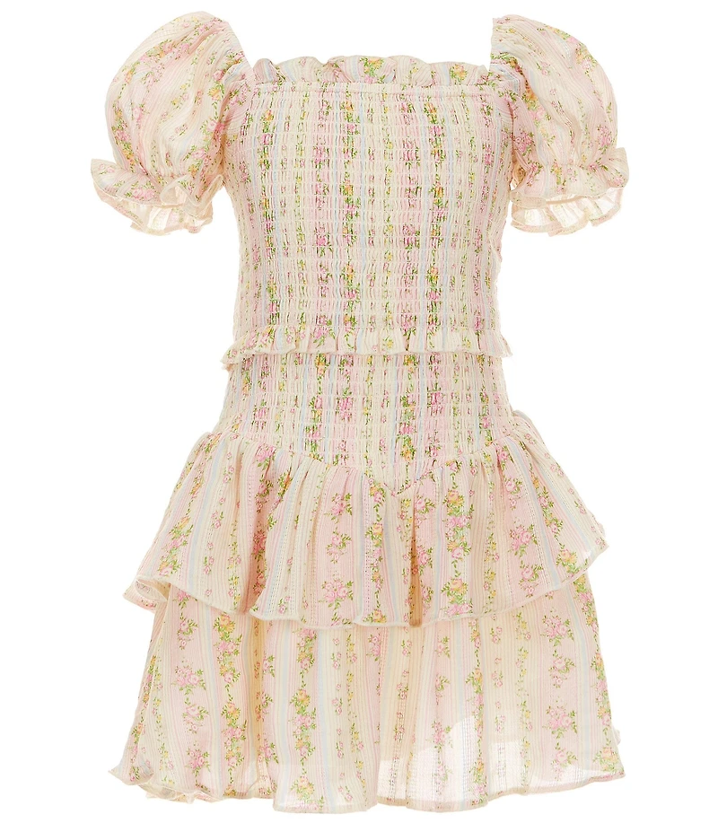 KatieJNYC Lainey Shabby Floral Print Puffed Sleeve Smocked Fit-And-Flare Dress