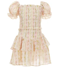 KatieJNYC Lainey Shabby Floral Print Puffed Sleeve Smocked Fit-And-Flare Dress