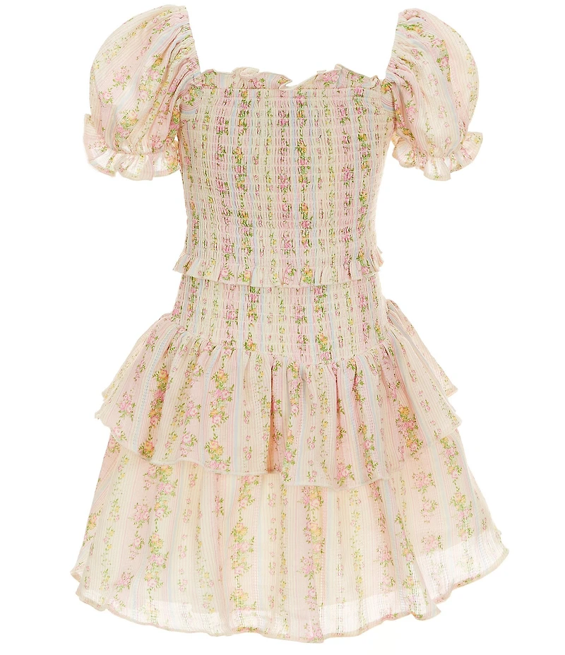 KatieJNYC Lainey Shabby Floral Print Puffed Sleeve Smocked Fit-And-Flare Dress