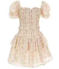 KatieJNYC Lainey Shabby Floral Print Puffed Sleeve Smocked Fit-And-Flare Dress