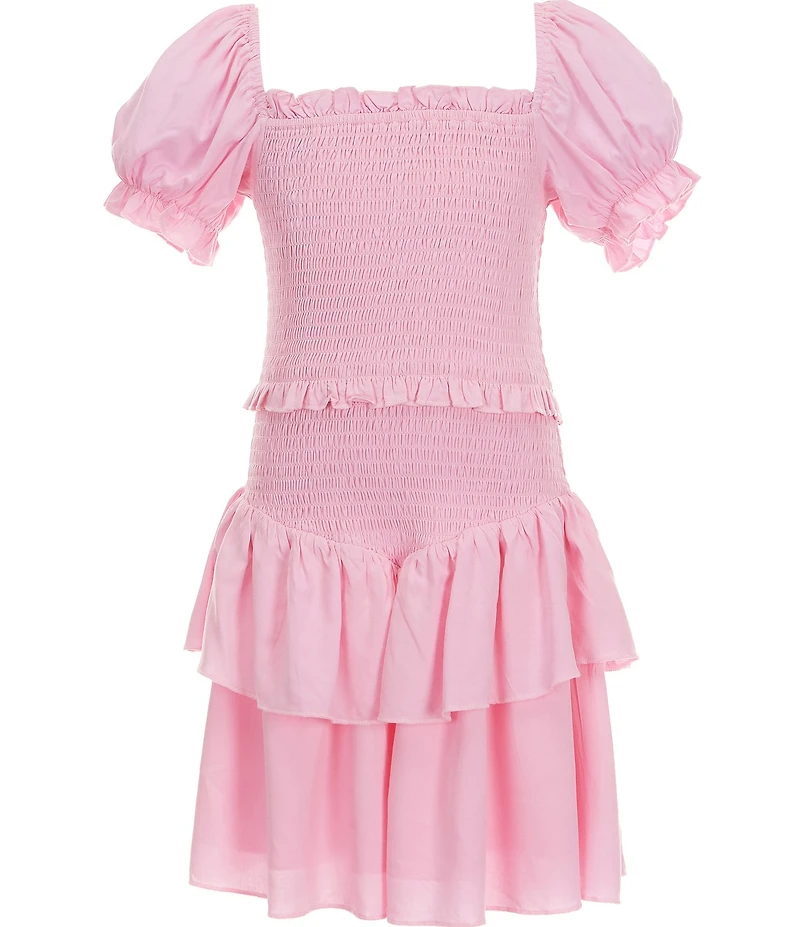 KatieJNYC Lainey Short Puffed Sleeve Smocked Ruffle Tiered Fit-And-Flare Dress
