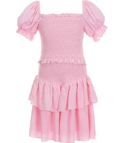 KatieJNYC Lainey Short Puffed Sleeve Smocked Ruffle Tiered Fit-And-Flare Dress